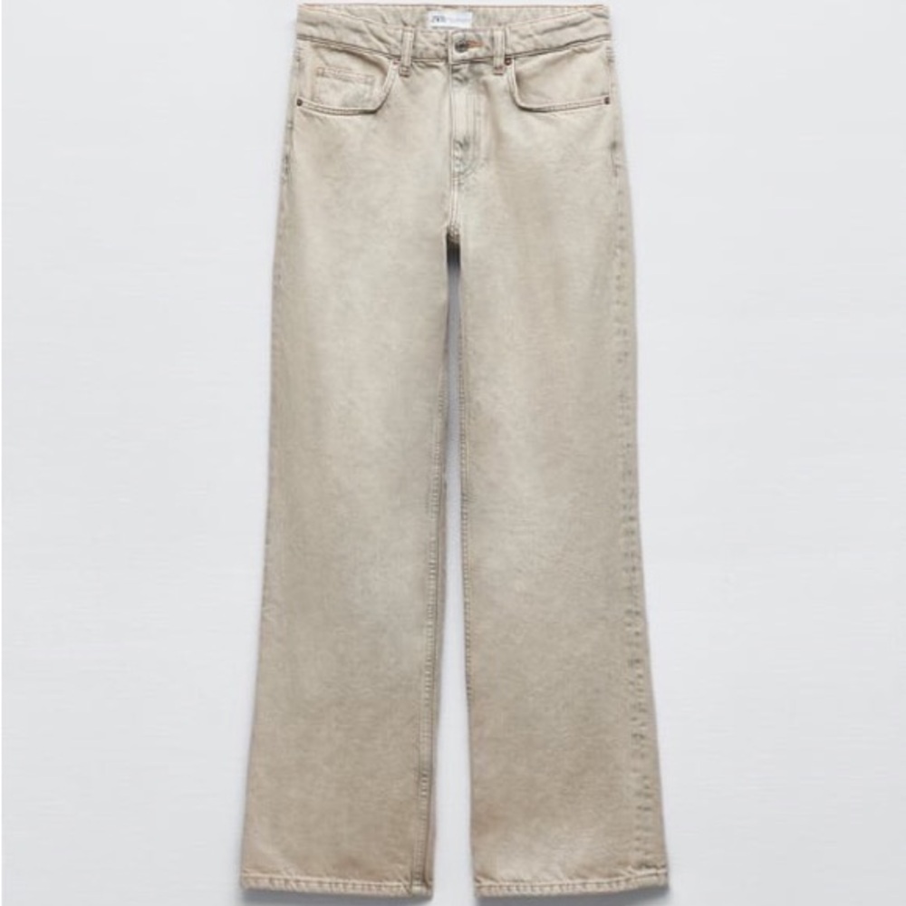 ZARA TRF WIDE-LEG MID-RISE FULL LENGTH JEANS - Light grey 6688/